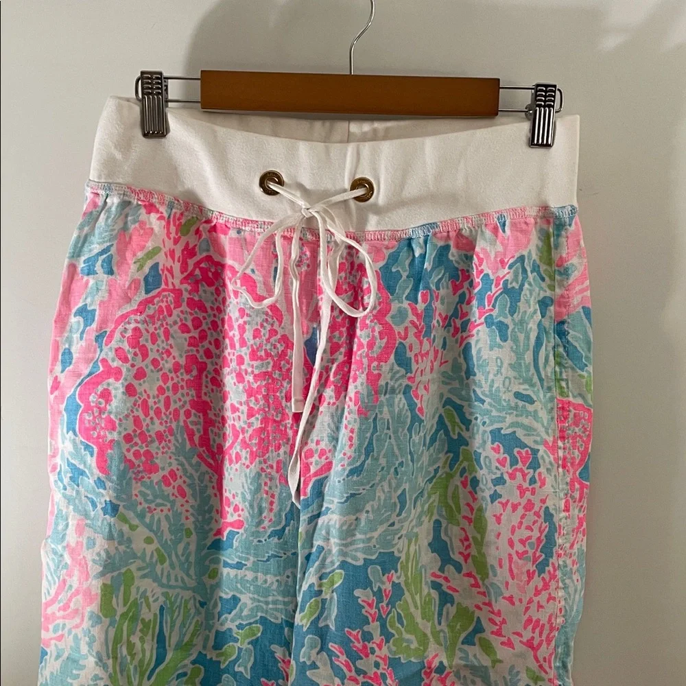 Lilly‎ Pulitzer lets Cha Cha Linen Palazzo beach Pants coral print Small Rare